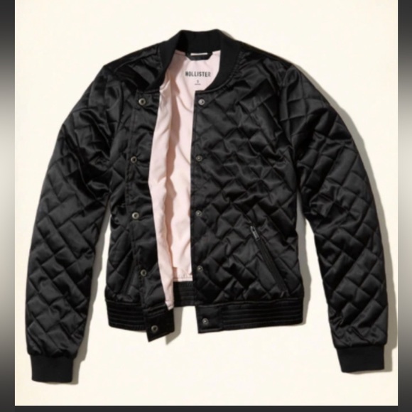 Hollister Quilted Bomber Jacket Small Black - Picture 2 of 7